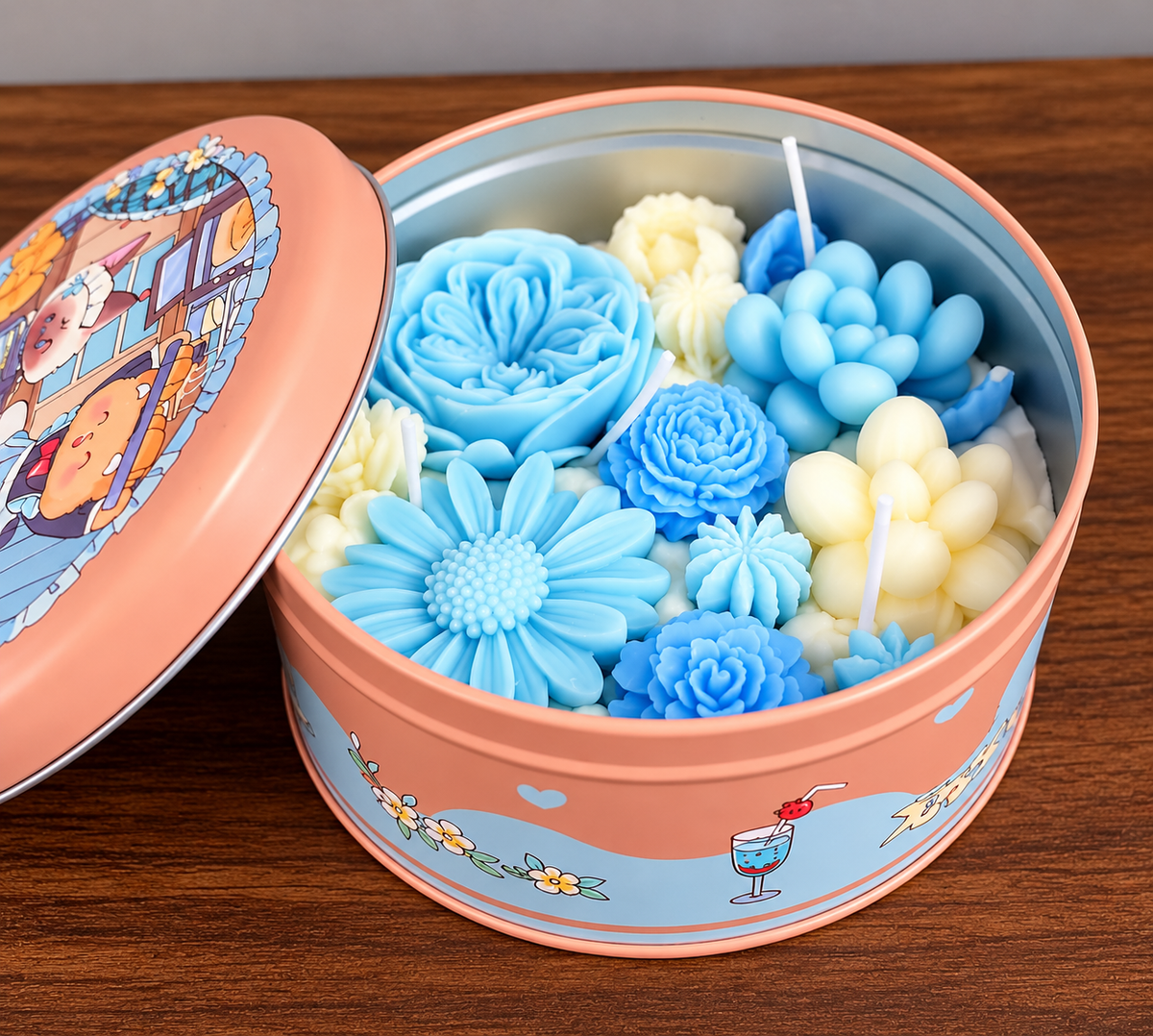 Blue Blossom Floral Candle